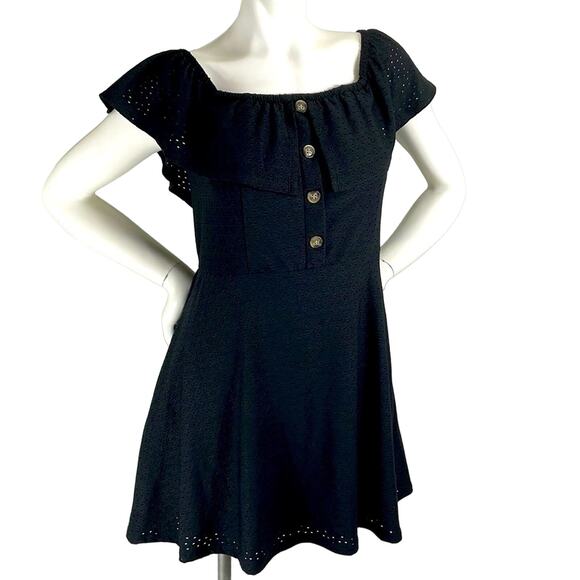 Speechless Black Eyelet Off-The-Shoulder Short Dress - Picture 1 of 12